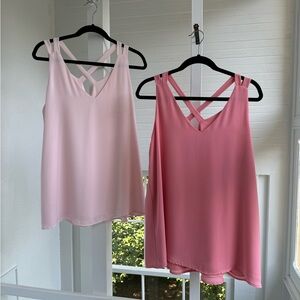 2 sleeveless blouses, flowy, pink and blush size L, by ADRIENNE